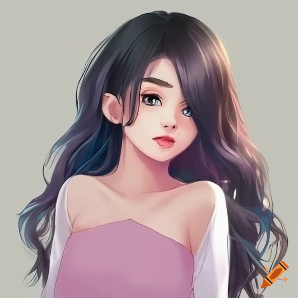 portrait of a beautiful Thai girl with wavy black hair