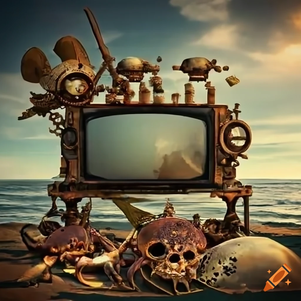Steampunk crab machines on the beach on Craiyon