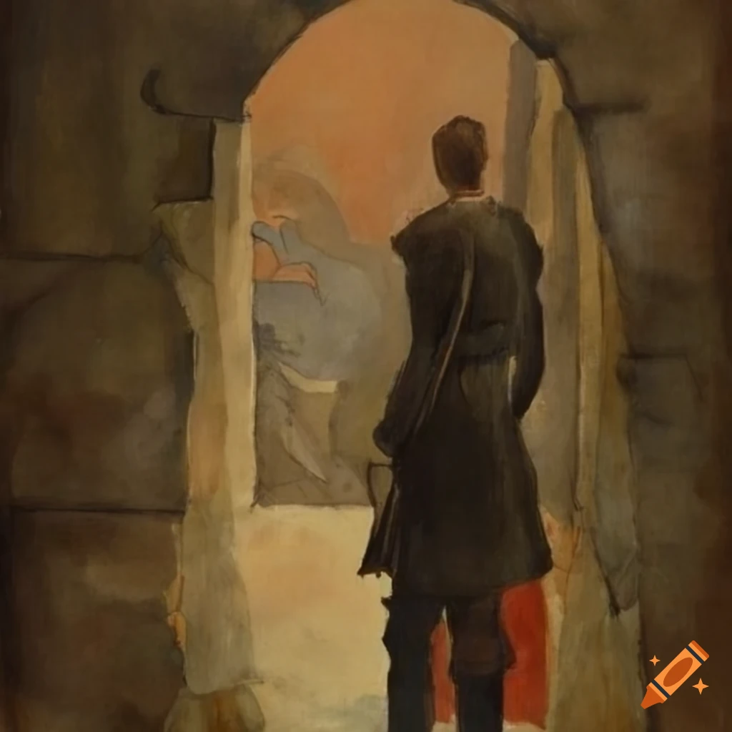 Watercolor pencil artwork of a man in medieval attire on Craiyon