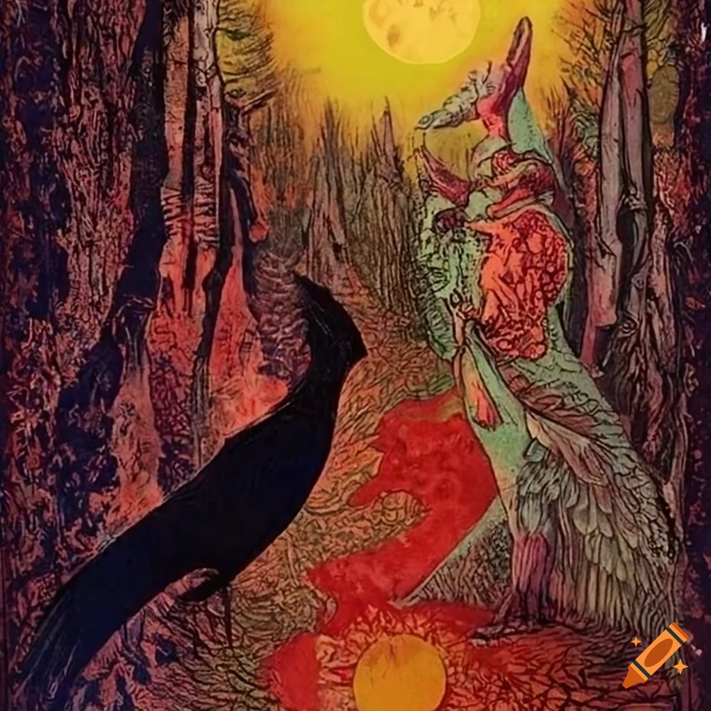 color serigraph of the Fool Tarot Card with Norse Runes design