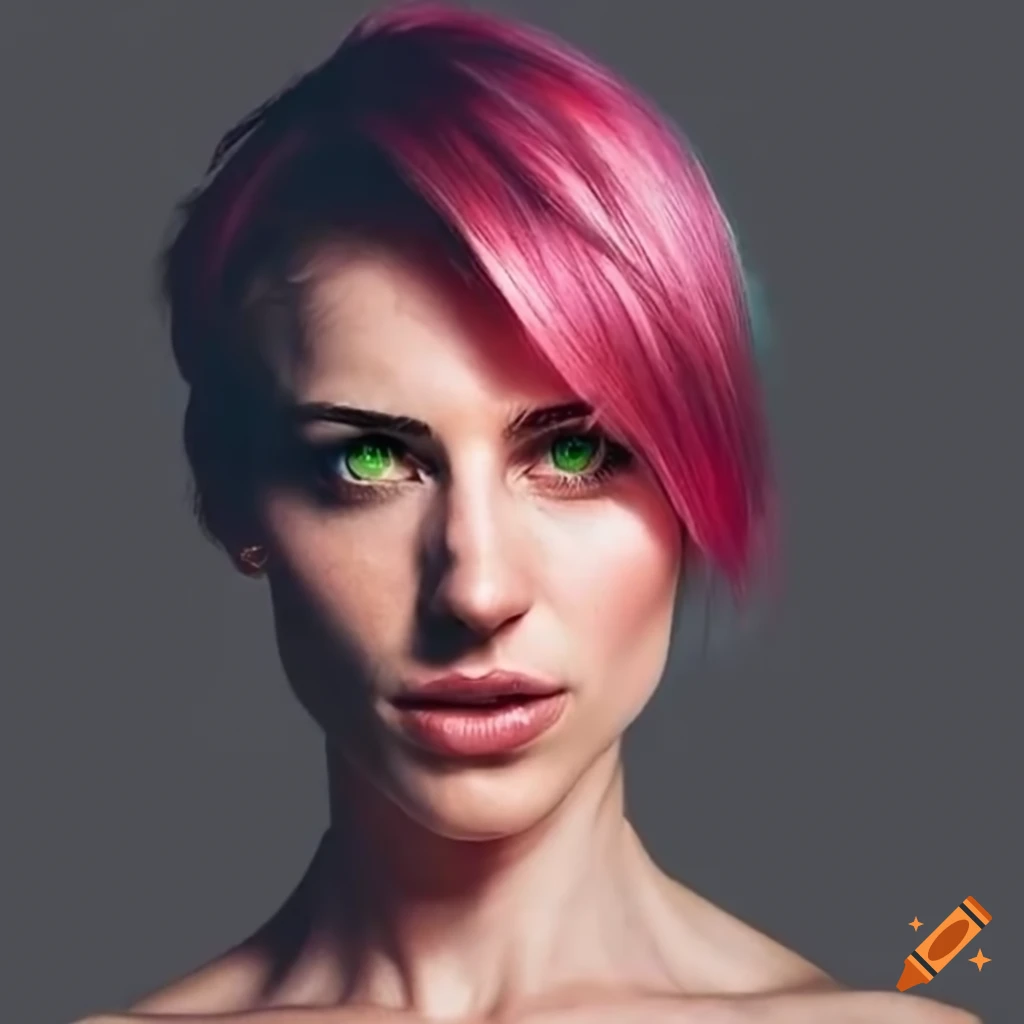 image of Antje Traue with short pink hair and green eyes