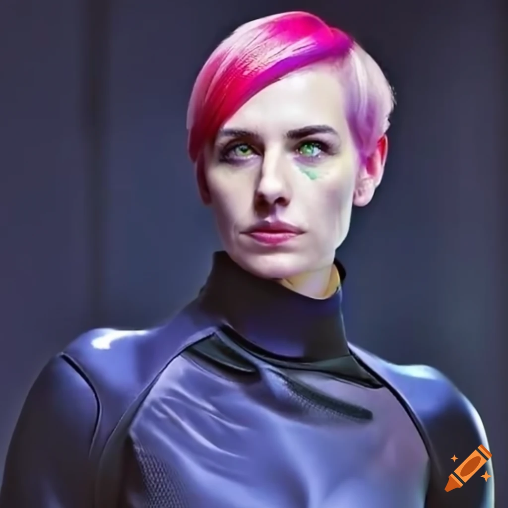 sporty-android-woman-with-pink-hair-and-green-eyes-on-craiyon