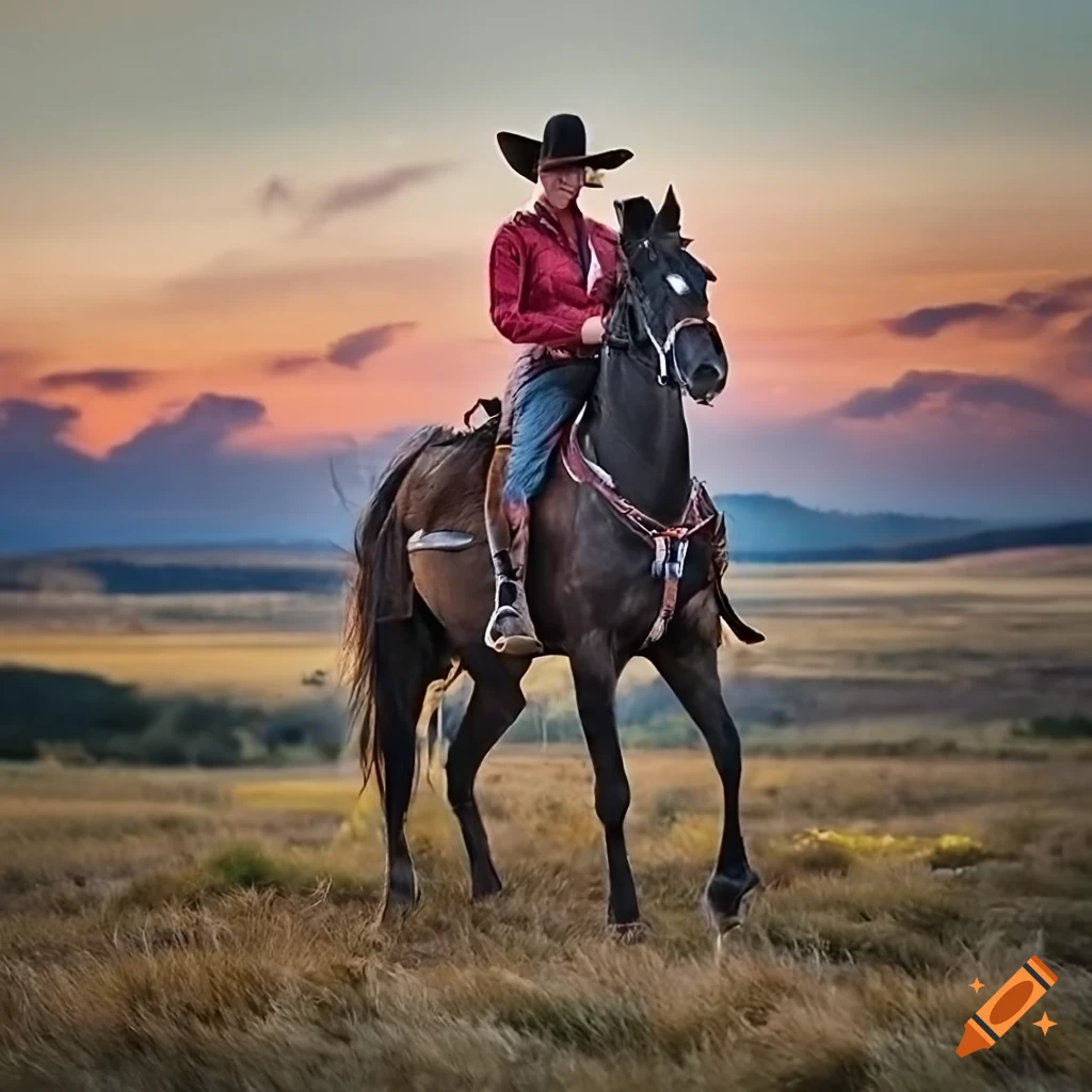 photorealistic image of a cowgirl riding a horse