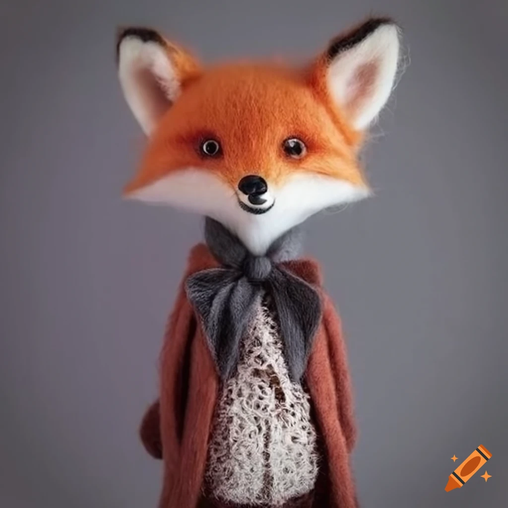 felted wool fox wearing formal outfits