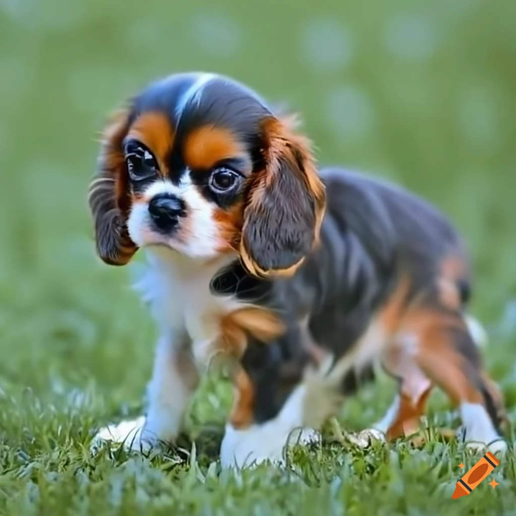 two adorable tricolor cavalier king charles puppies