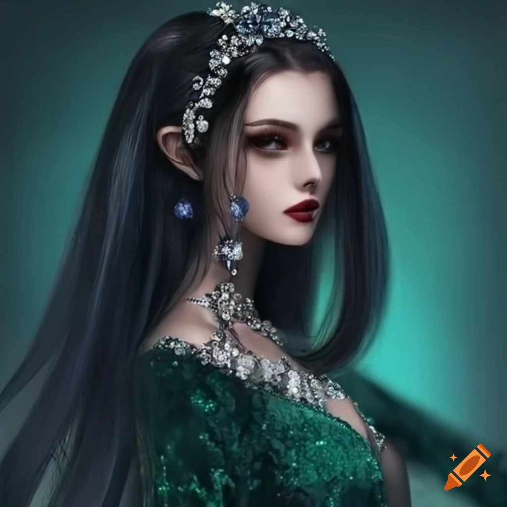 beautiful princess wearing a green sequin dress