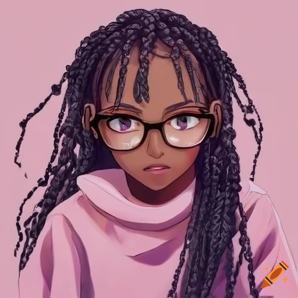 anime girl with braided hair and pastel glasses