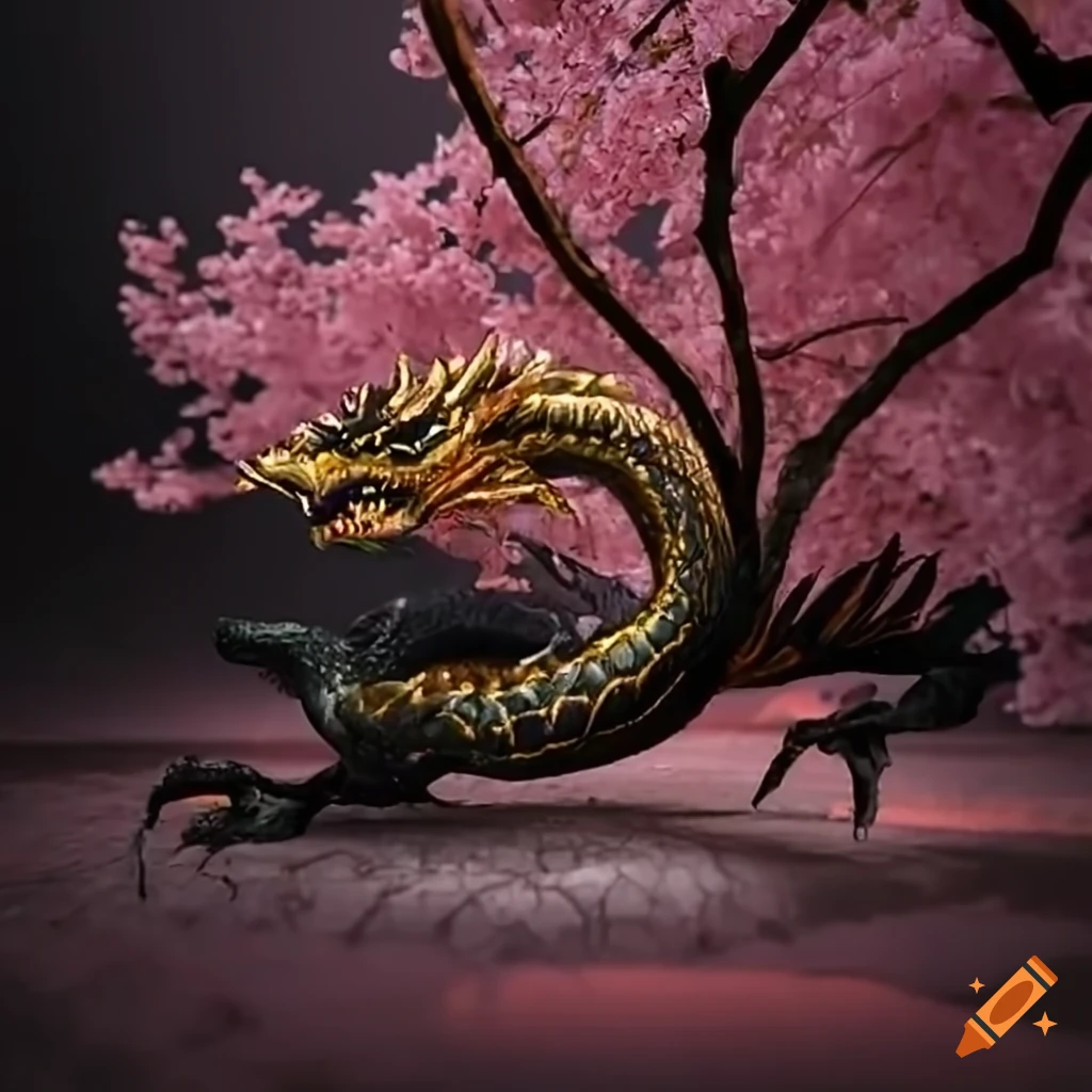 dragon climbing a sakura tree