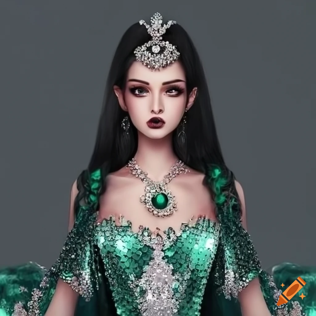 elegant princess in a green sequin dress