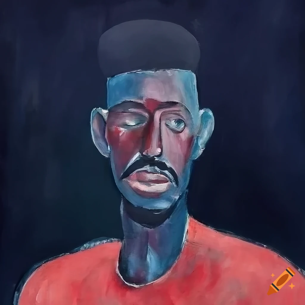 tempera painting of an African man with a fade haircut