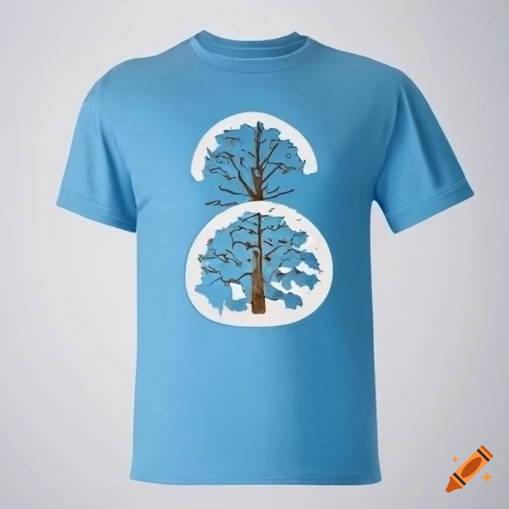blue tree logo t-shirt on white background