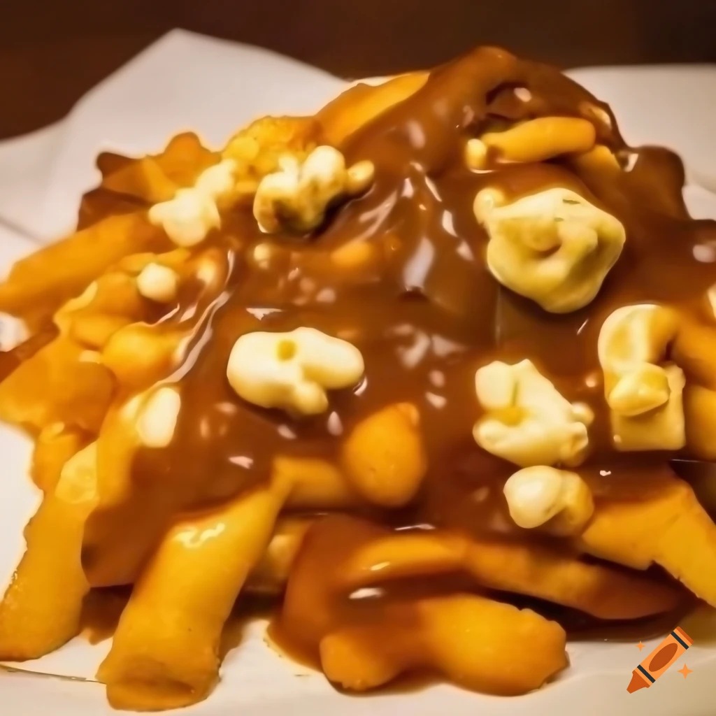 Tempting poutine with cheese curds, gravy, and fries on Craiyon
