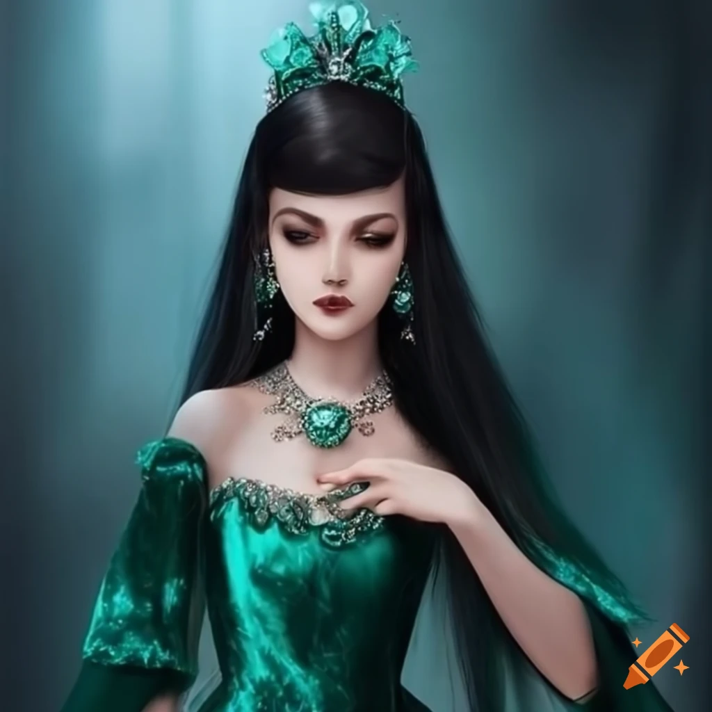 Image of a beautiful dark-haired princess in a green sequined dress on ...
