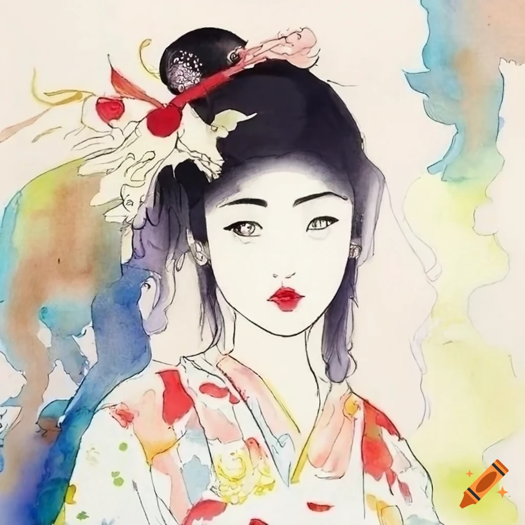 Colorful manga sketch of a woman in white attire on Craiyon