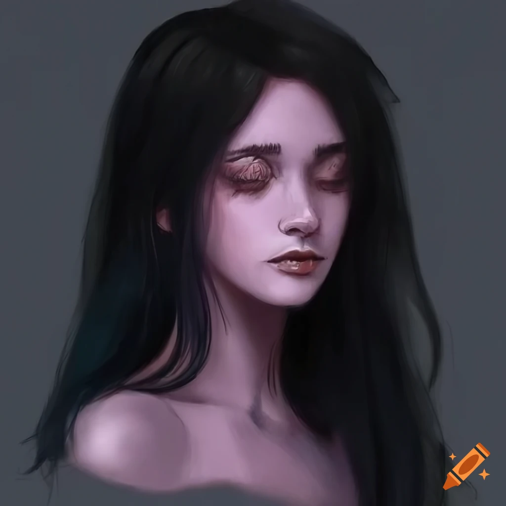Realistic sketch of a young woman lost in thoughts