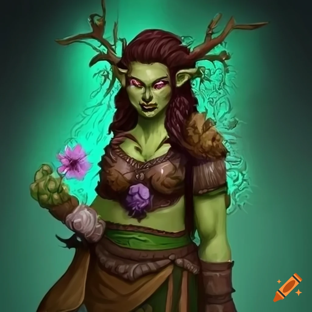 Illustration Of A Strong Female Ogre Druid In Nature themed Attire On illustration-of-a-strong-female-ogre-druid-in-nature-themed-attire-on
