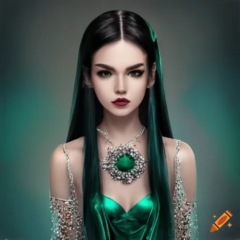 image of a beautiful princess in a green sequin dress