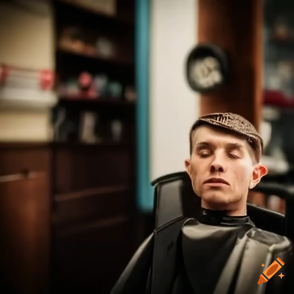 before and after image of a man's buzz cut in a home garage