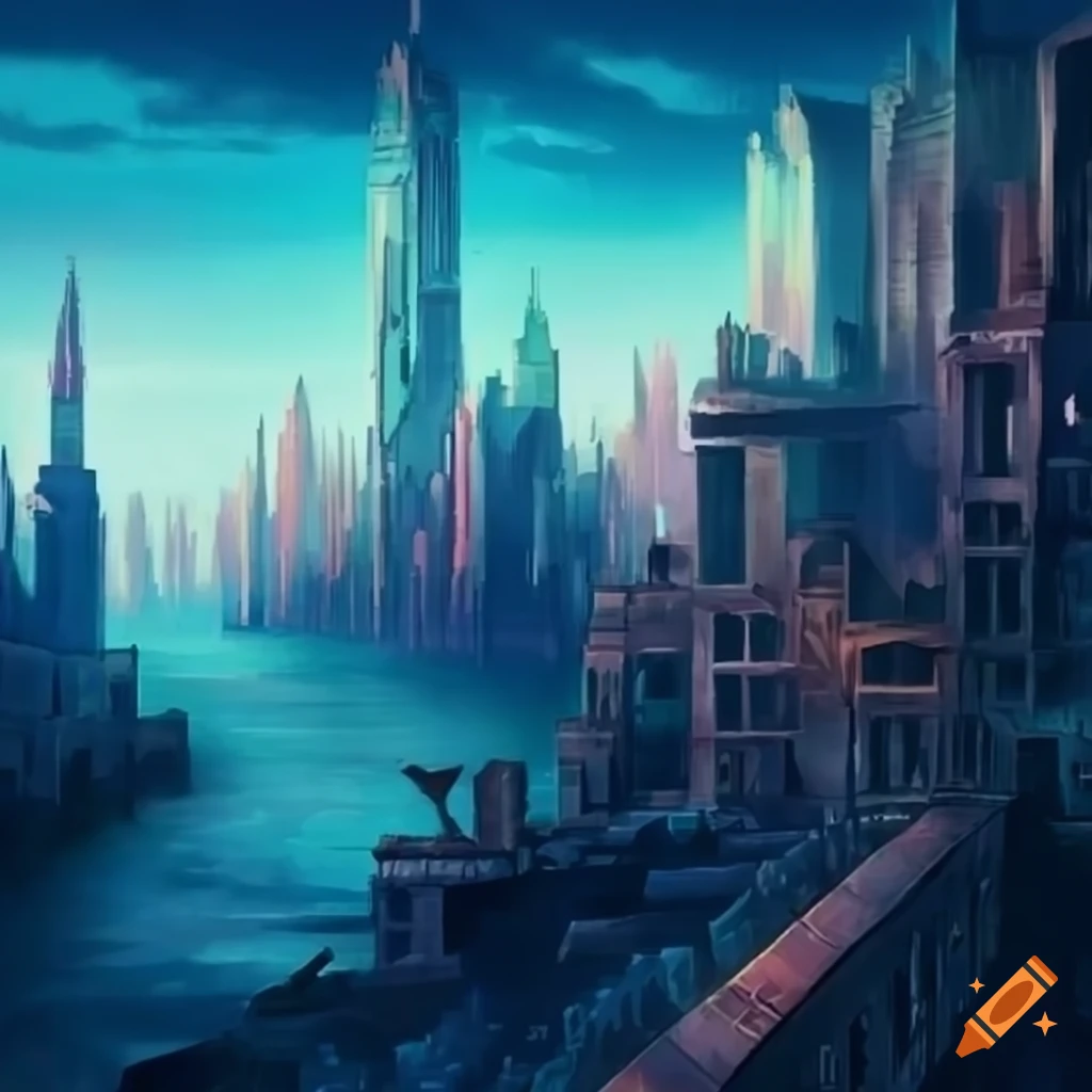 Mysterious cityscape for a fantasy videogame on Craiyon