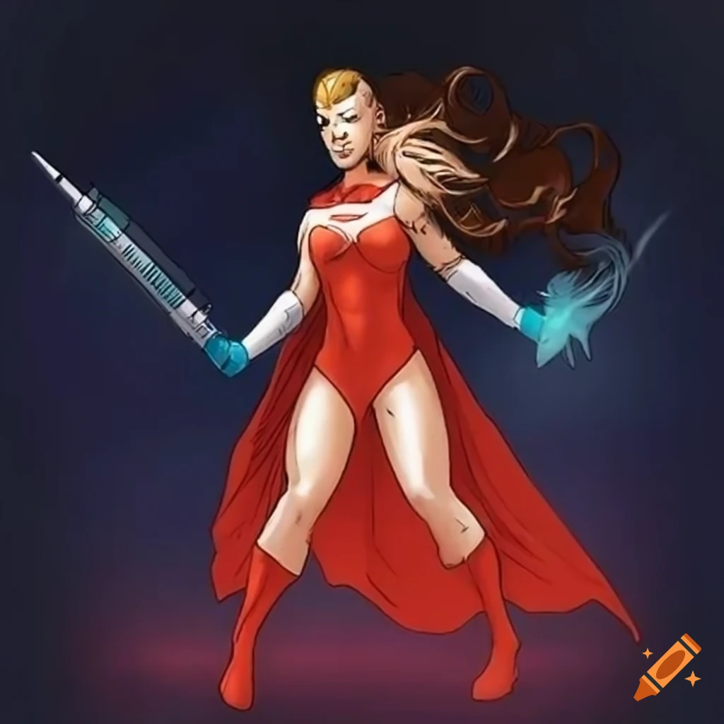 comic cover featuring a super hero nurse with a giant syringe