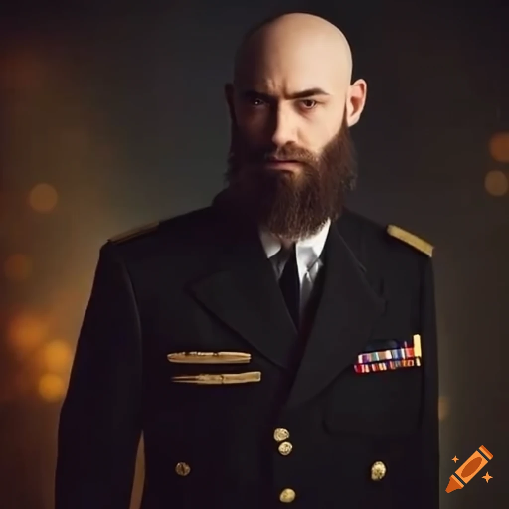 image of a bald bearded space navy officer