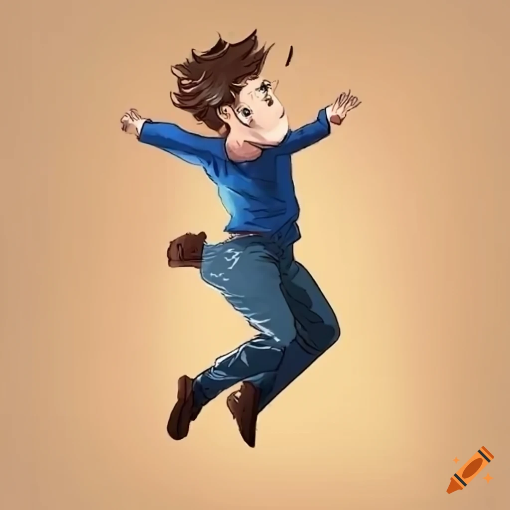 cartoon man jumping with excitement