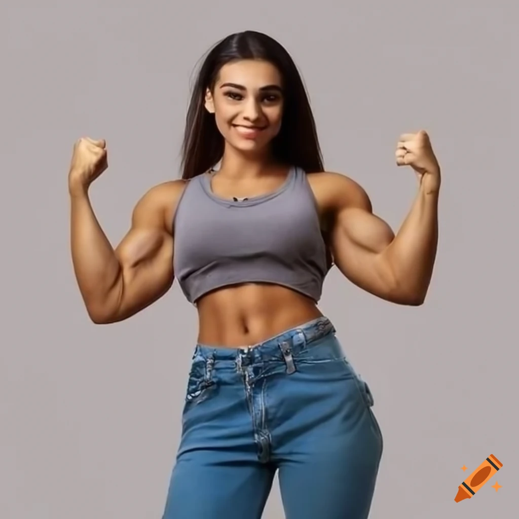 Female Figure Model Flexes Her Muscles and Shows Her Physique