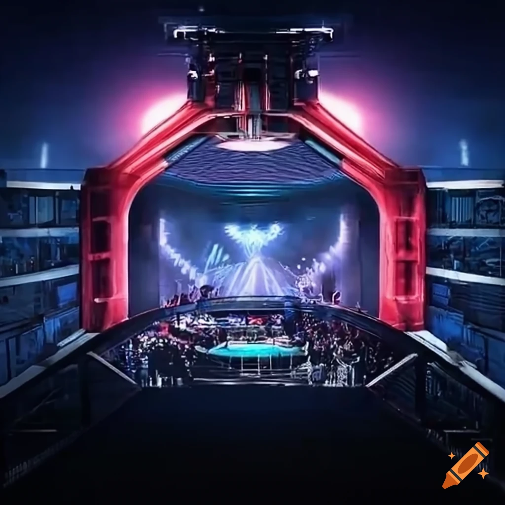futuristic MMA theater with WWE screens