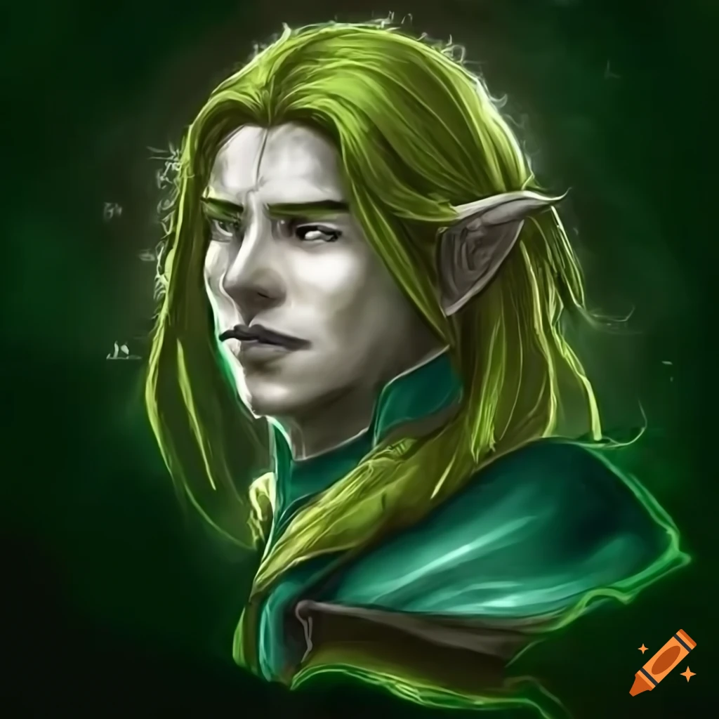 Handsome male elf with blond hair and green eyes