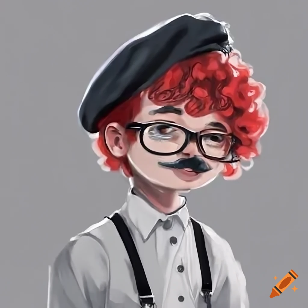 Portrait of a young man with red curly hair and black round glasses on ...