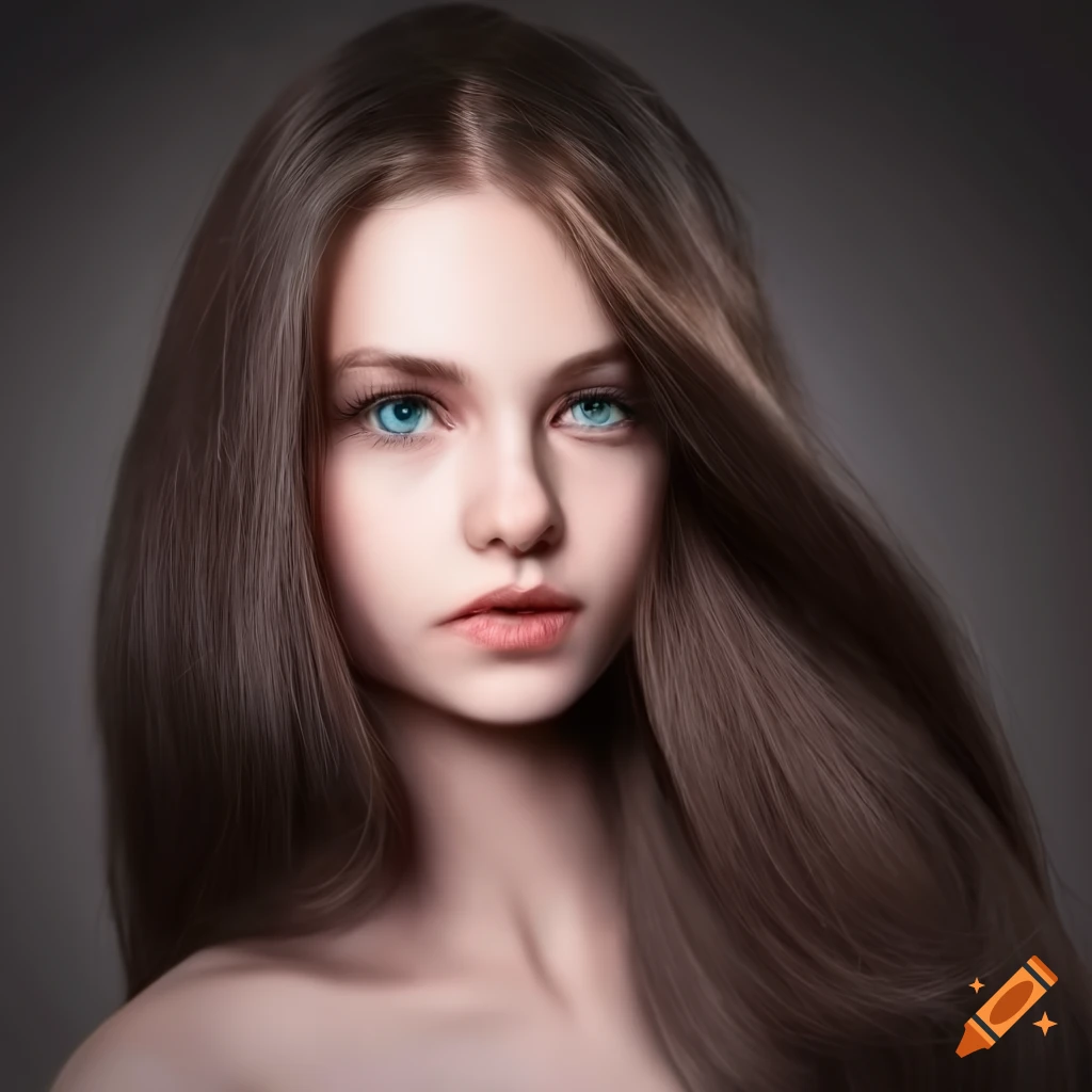 Portrait of a girl with beautiful long brown hair