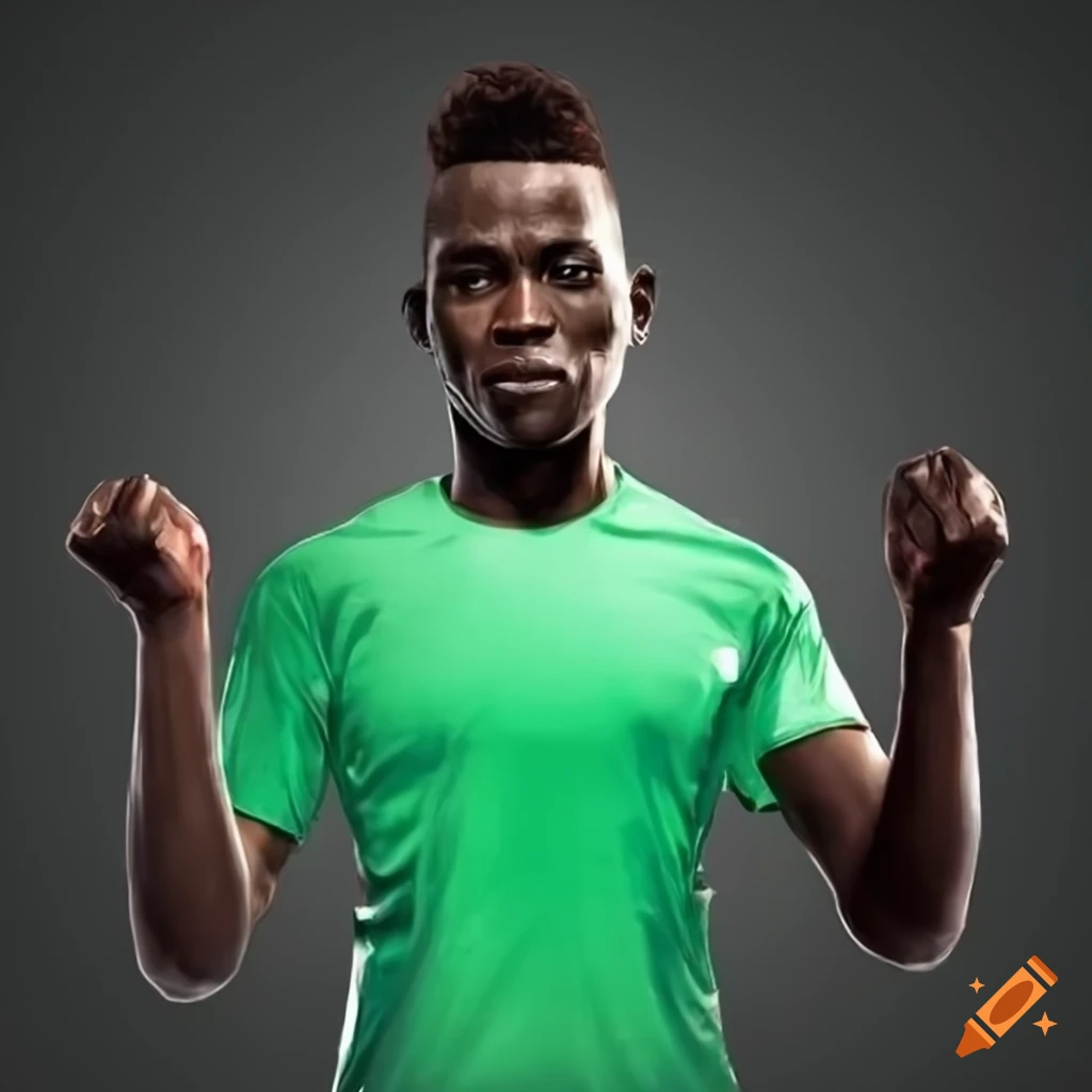 Portrait of african soccer player in green shirt on Craiyon