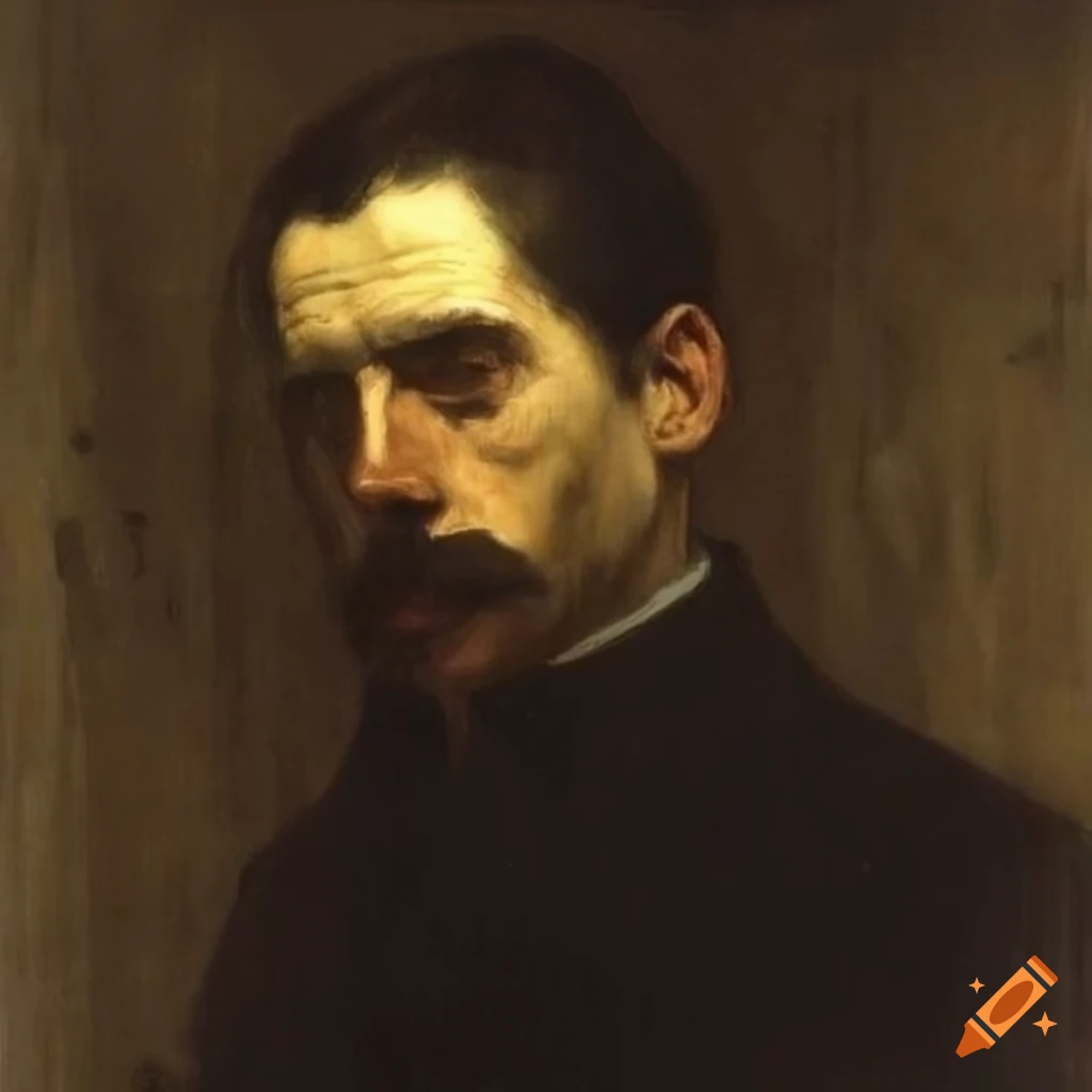 dark portrait painting of a man by Frank Duveneck
