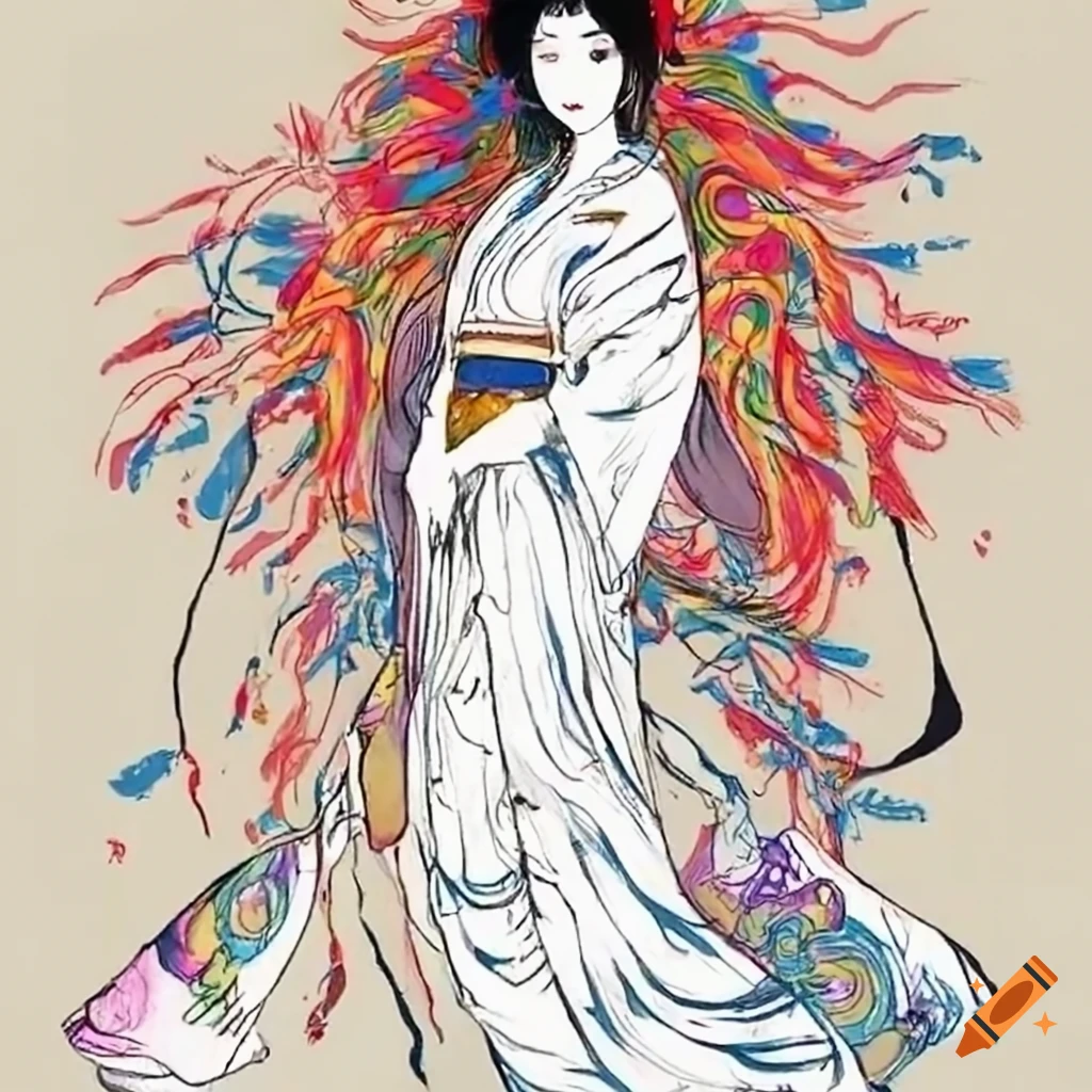 colorful manga sketch of a Japanese woman