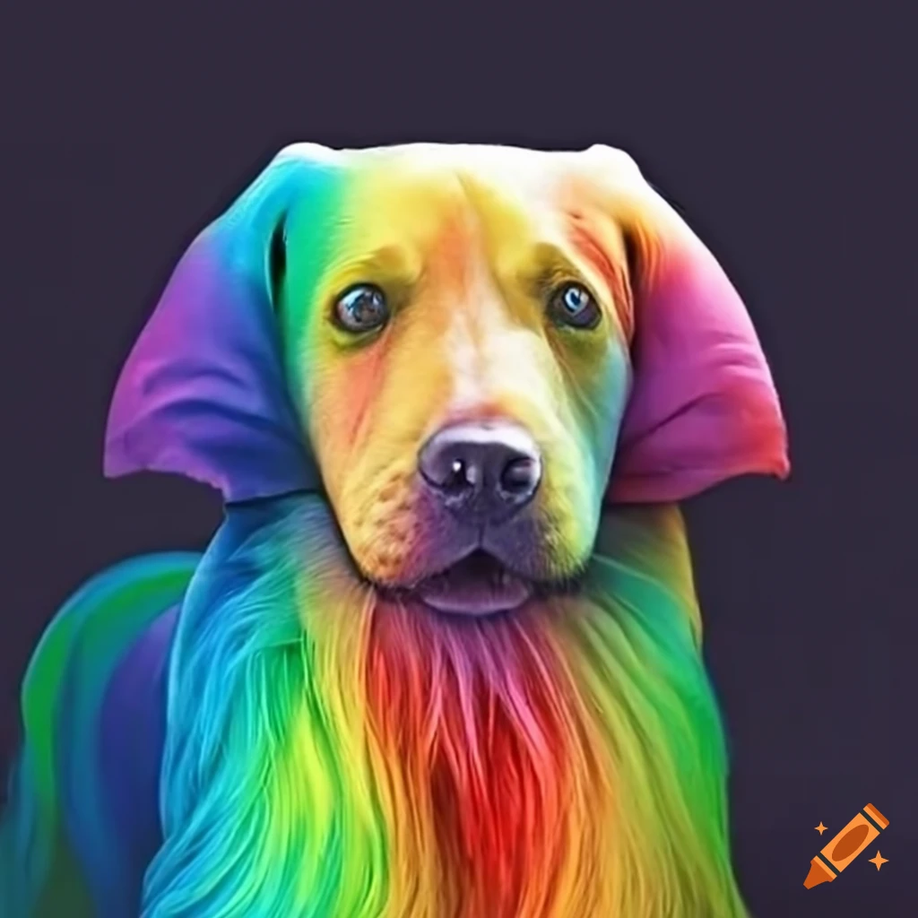 Colorful dog with a rainbow pattern