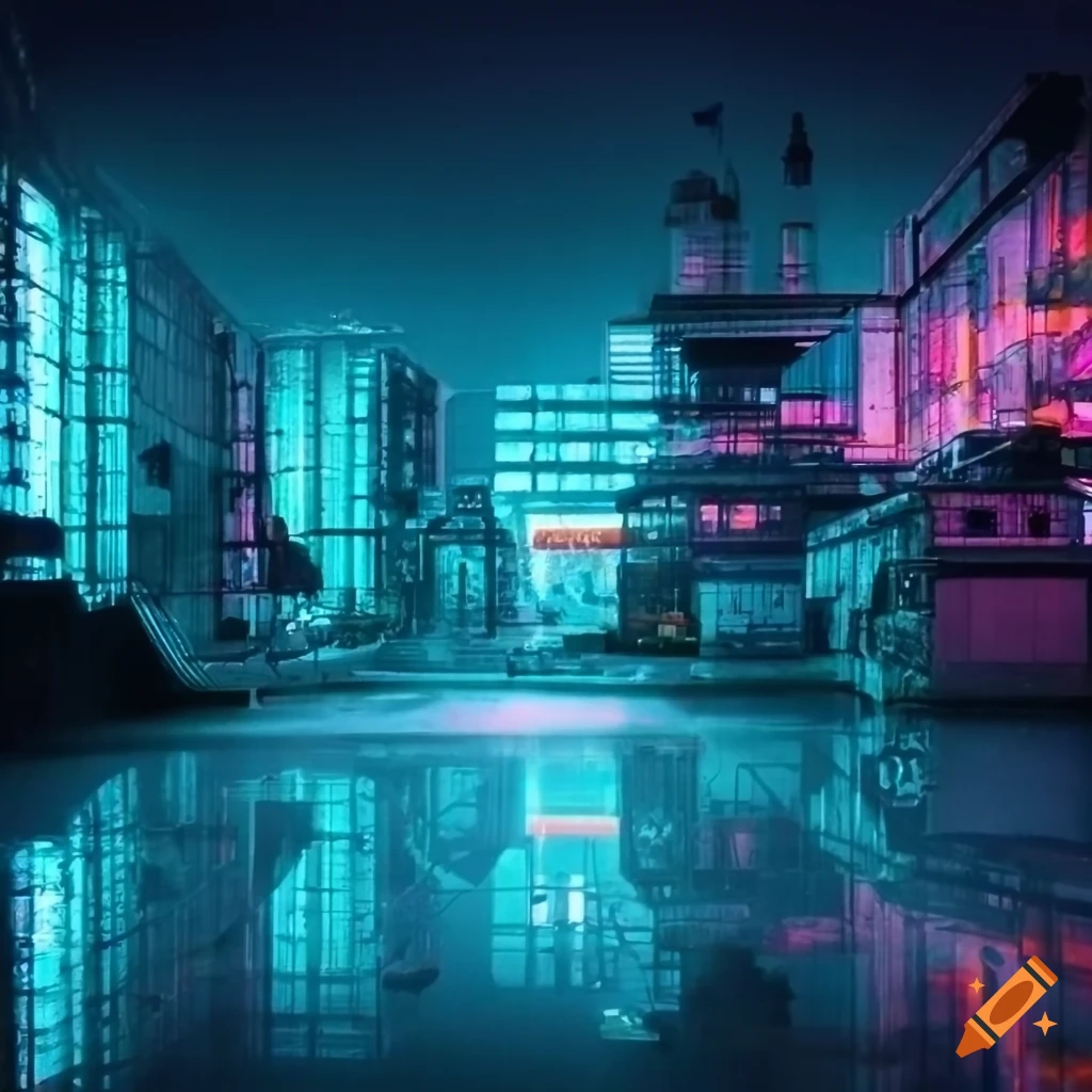 Cyberpunk biotechnica facility with scientists in lab coats