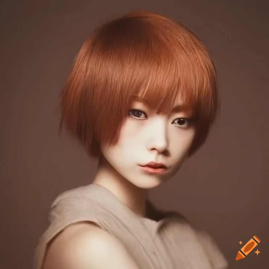 sepia photo of Nobara Kugisaki with auburn layered bob hairstyle
