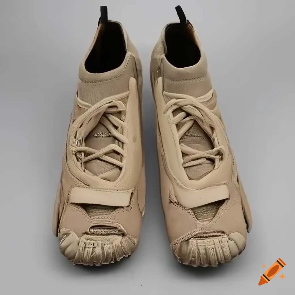 Beige hightop flatsoled laced running shoe for men on Craiyon
