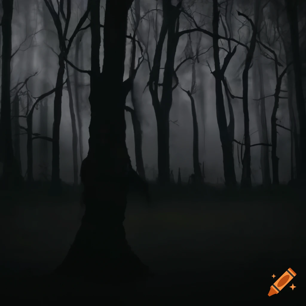 spooky woods under a dark sky