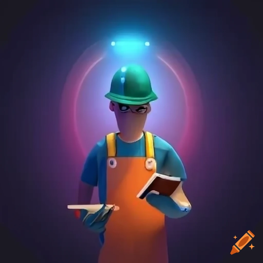 Animated illustration of an electrician fixing an ac unit on craiyon