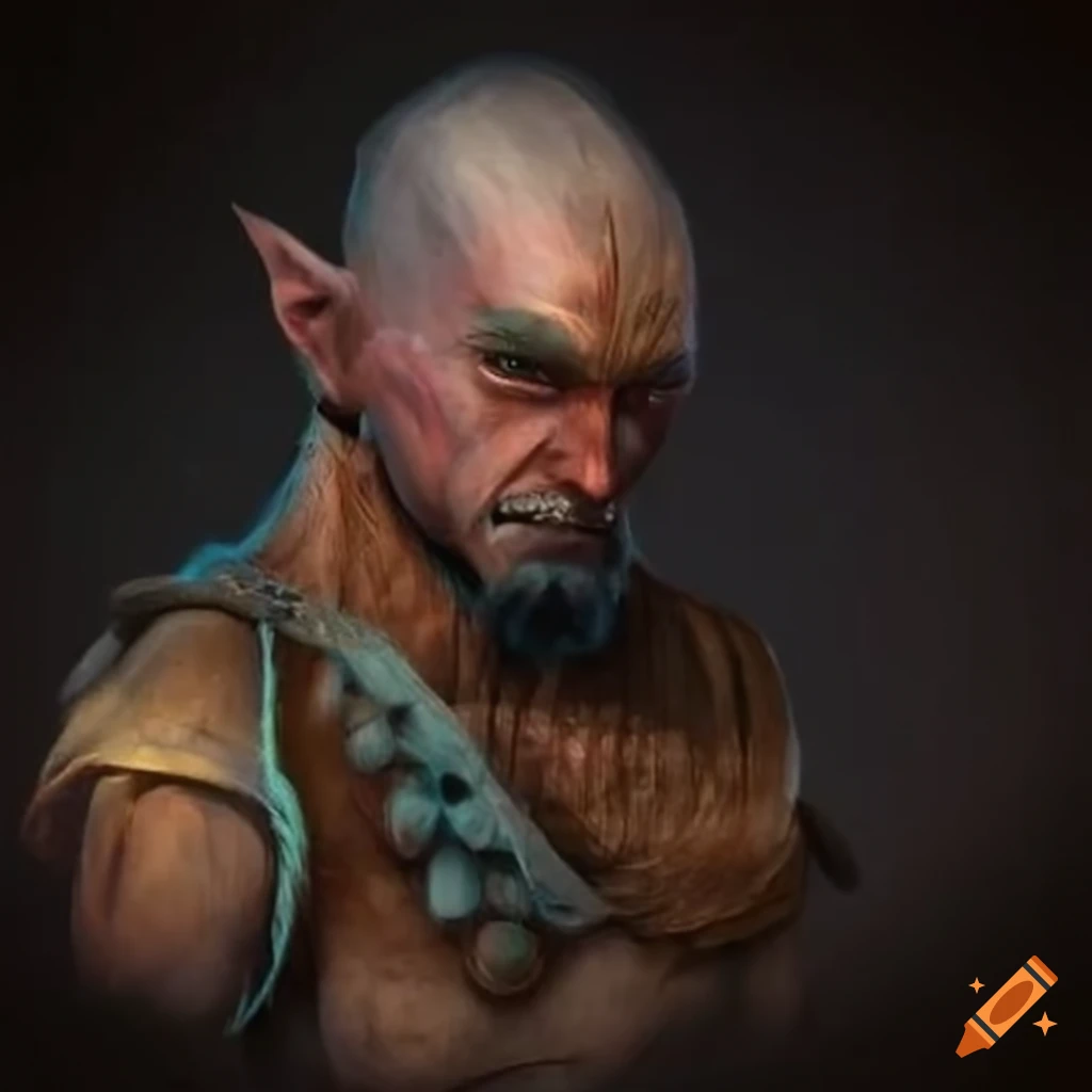 detailed art of a medieval half-elf man with a buzz cut