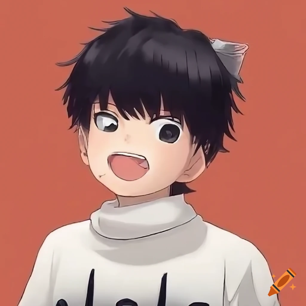 character in Japanese style with black hair and white sweater