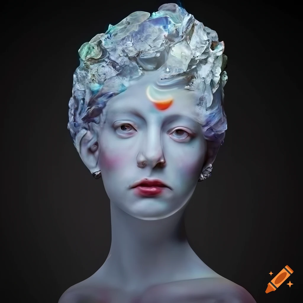 Ultra hd sculpture with intricate details and opalescent marble figures