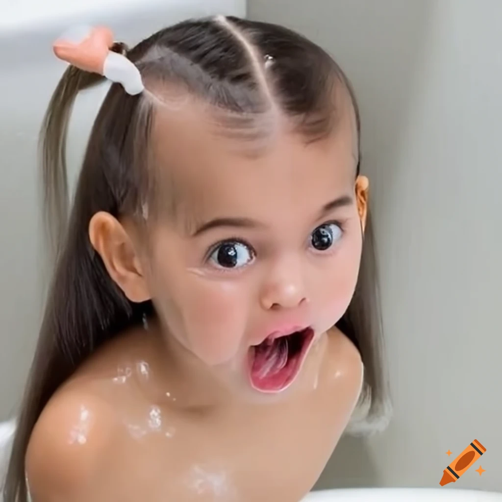 surprised toddler girl with straight hair and pigtails