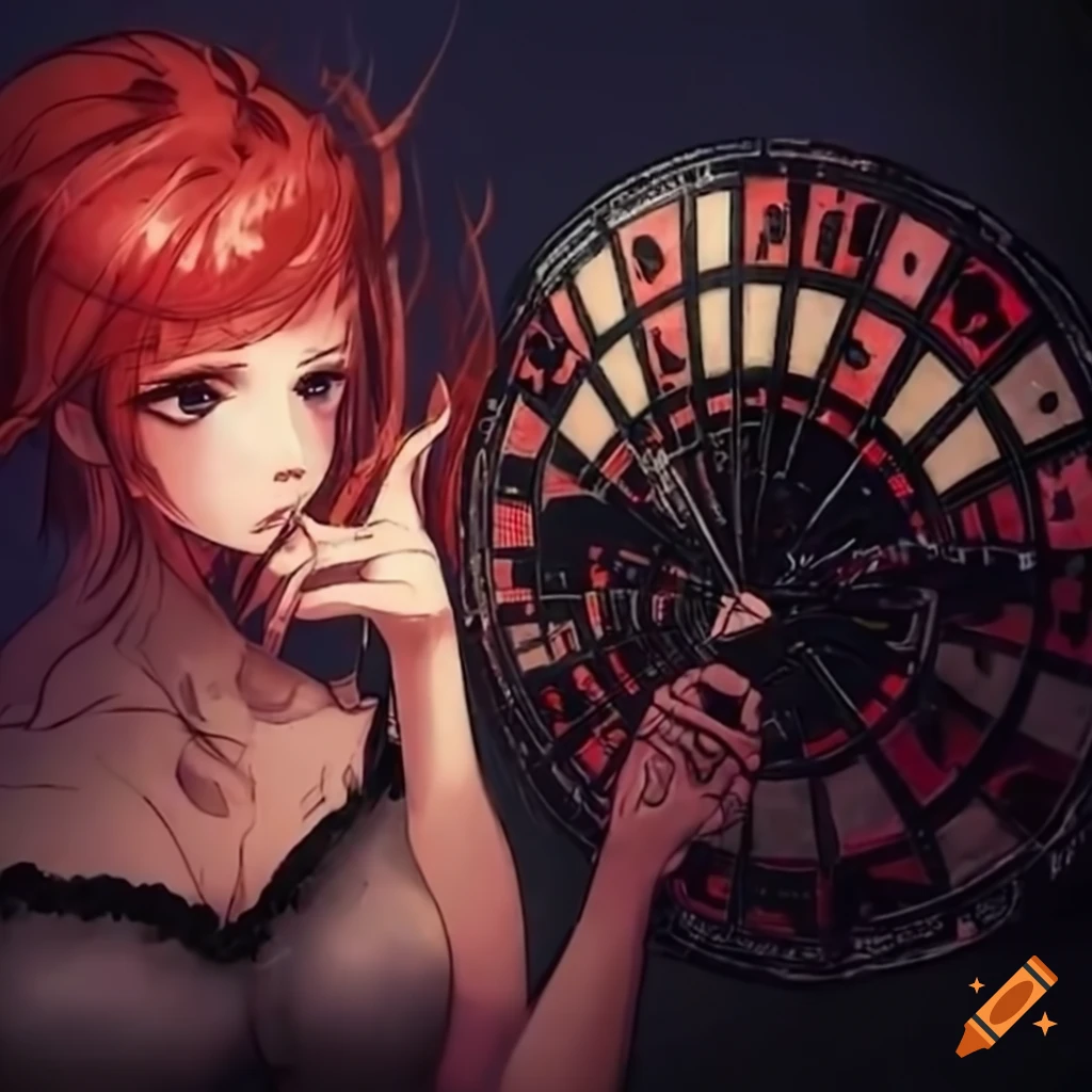 design of a woman shooting bullseye in darts