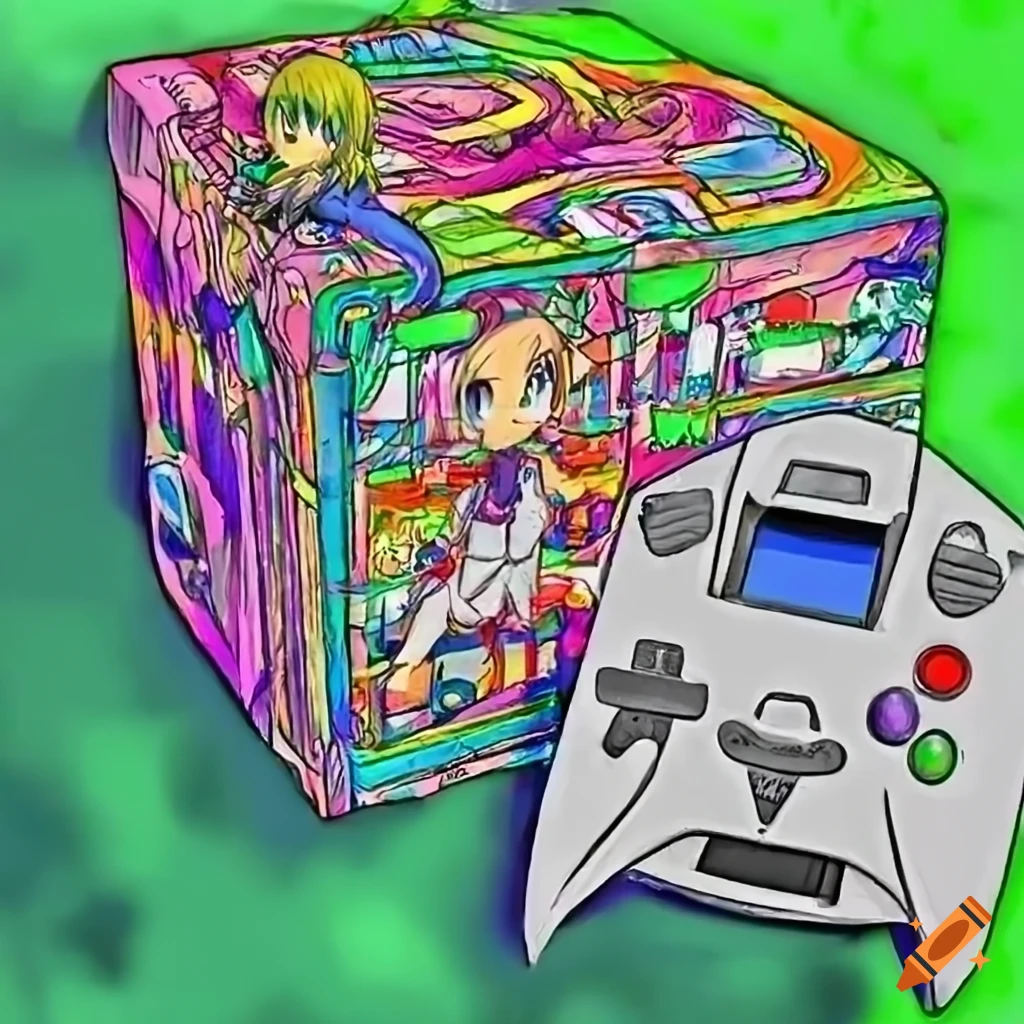 Green background with a sega dreamcast console on Craiyon