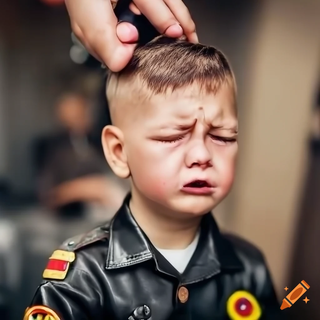 toddler boy getting a haircut in a barbershop