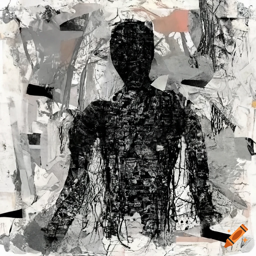 mixed-media collage abstract painting inspired by Mark Bradford and Anselm Kiefer