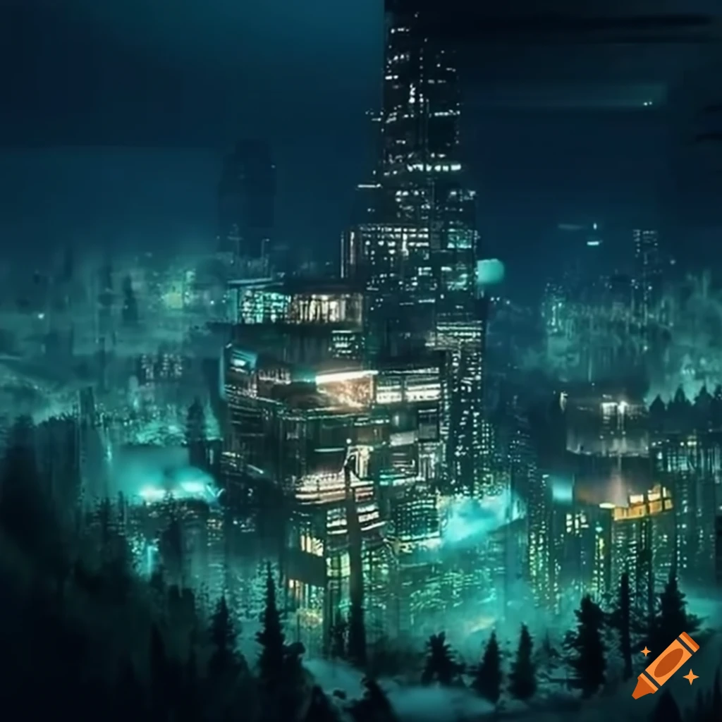 Image of a futuristic forest city with flying cars on Craiyon