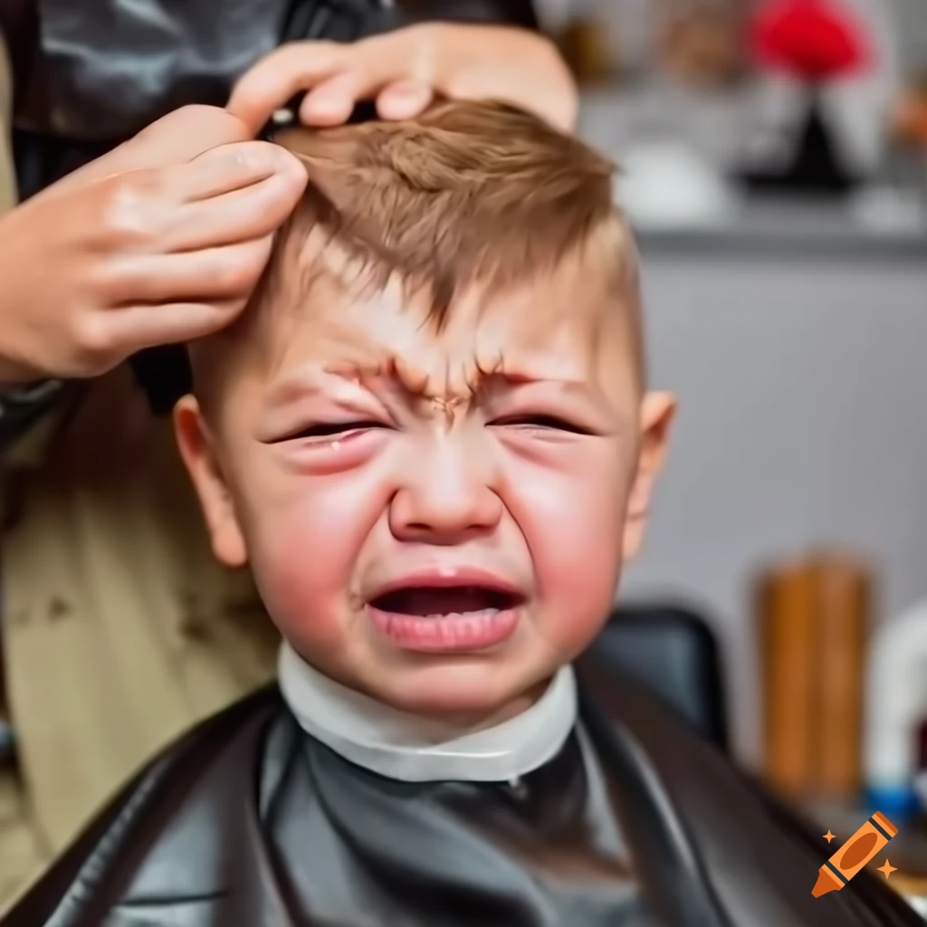 toddler boy getting a haircut in a barbershop
